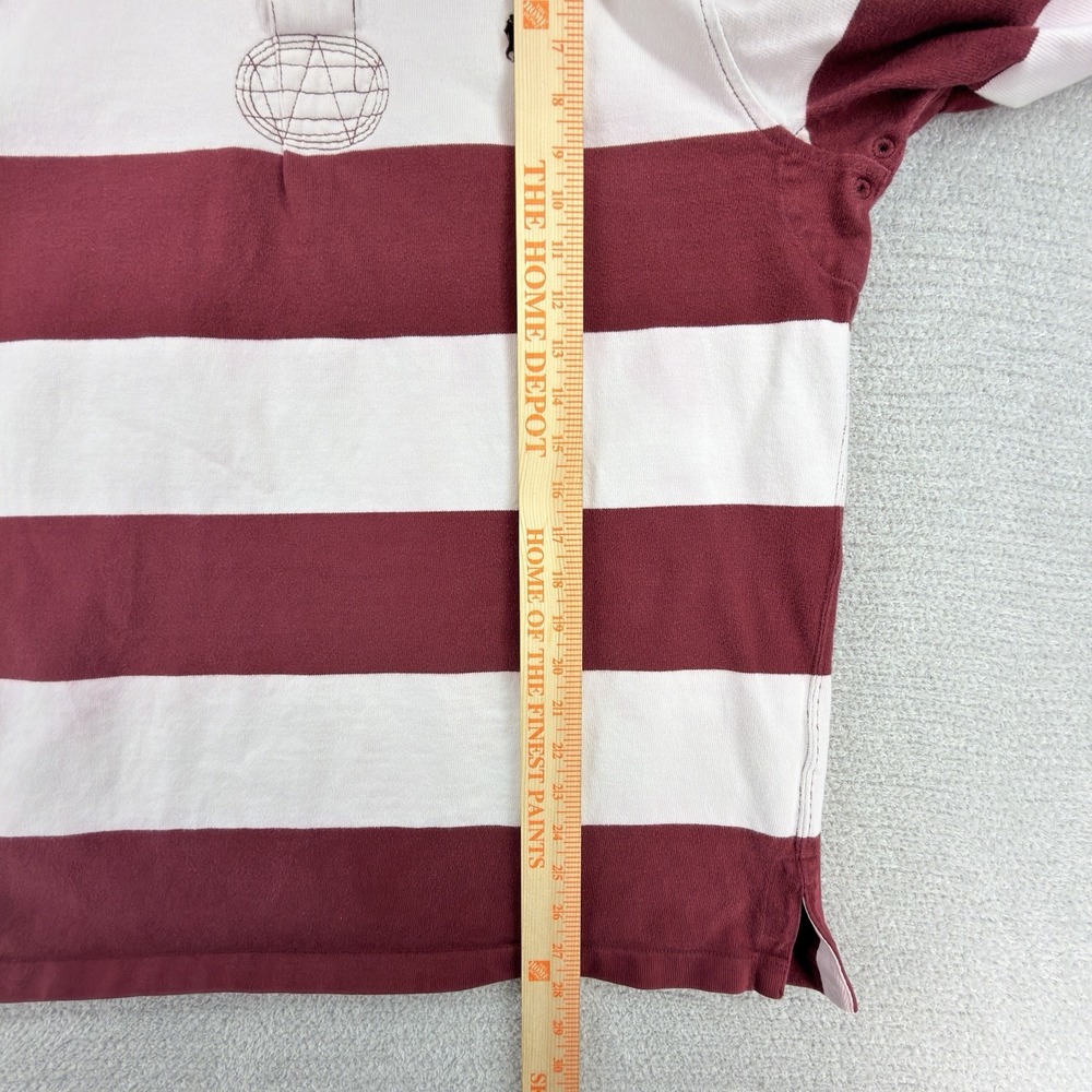 Polo Ralph Lauren Rugby Shirt Mens M Burgundy White Striped Long Sleeve Cotton - Picture 6 of 6